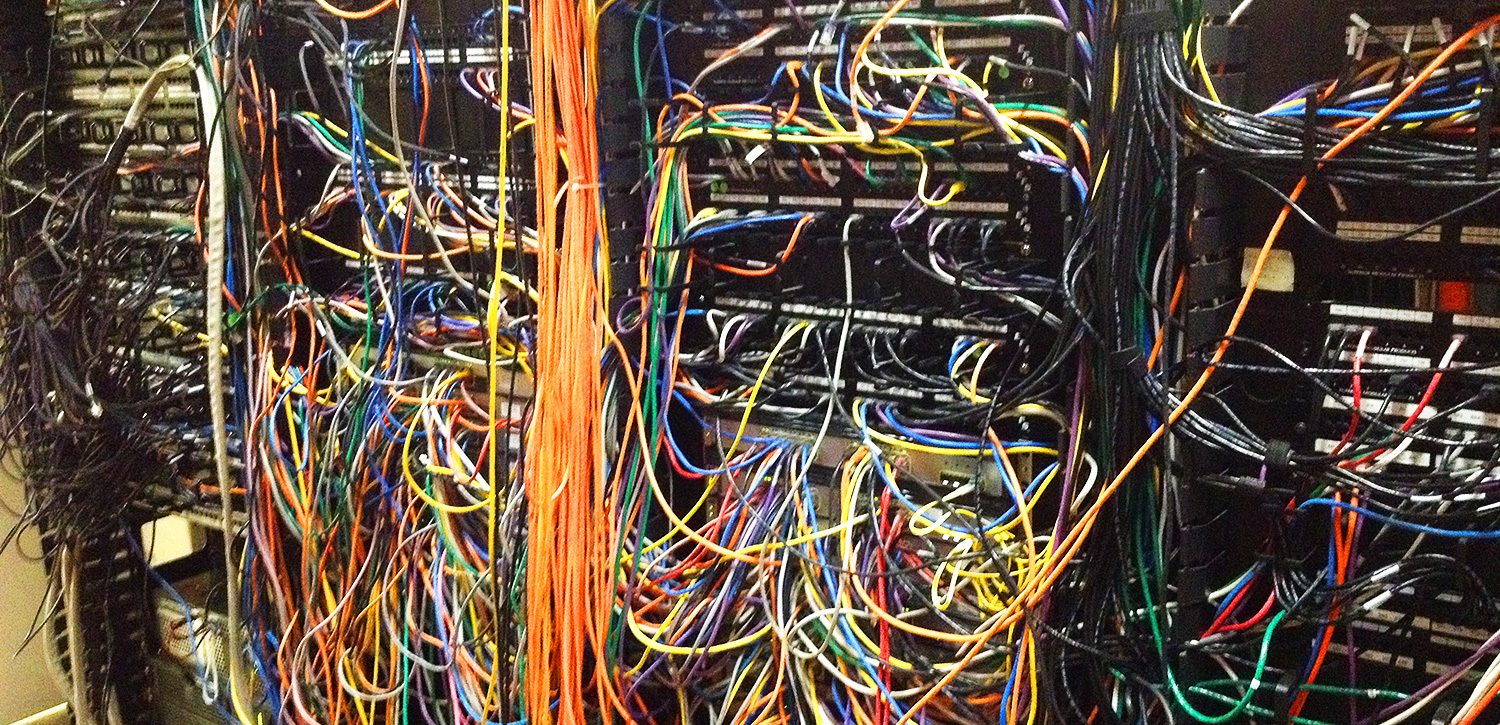 A mess of wires at the back of a server