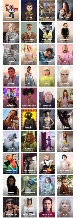 Grid image of many different virtual influencers