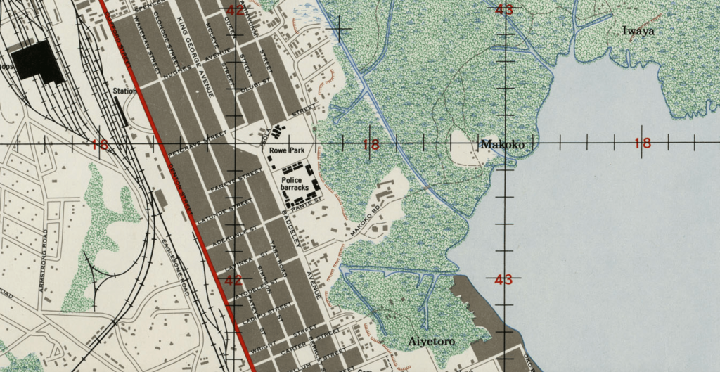 Detailed map of Lagos with a less than detailed area for Makoko