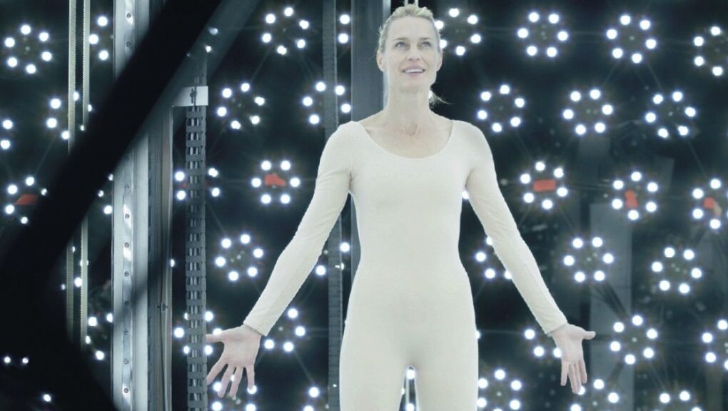 shot of Robin Wright in The Congress standing in a body tracking studio