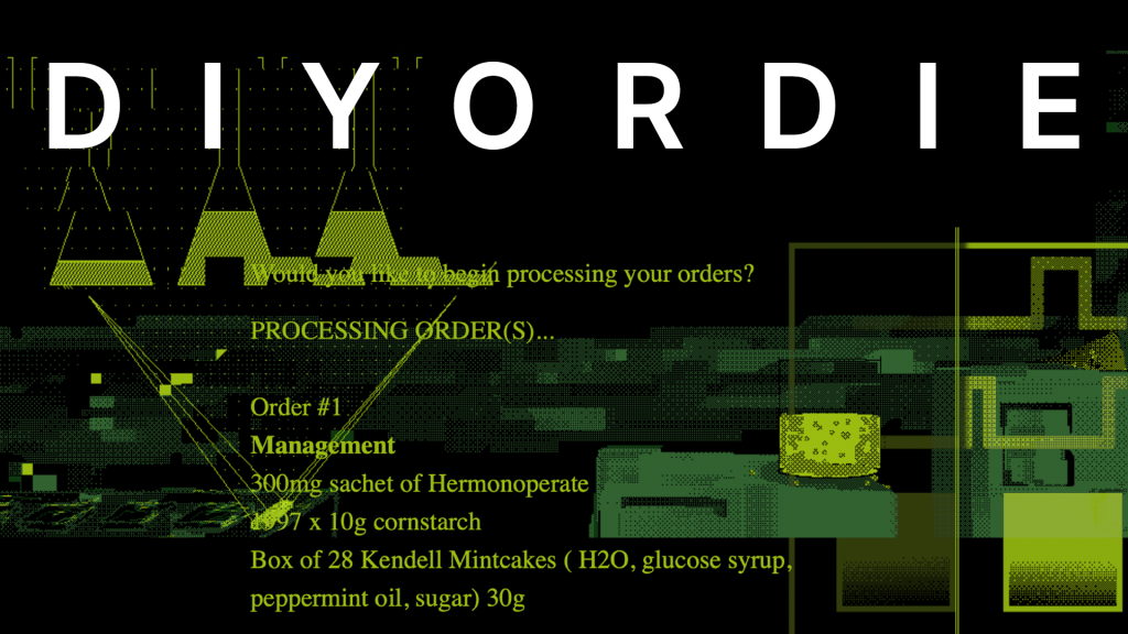 Text: DIYORDIE over a collaged background