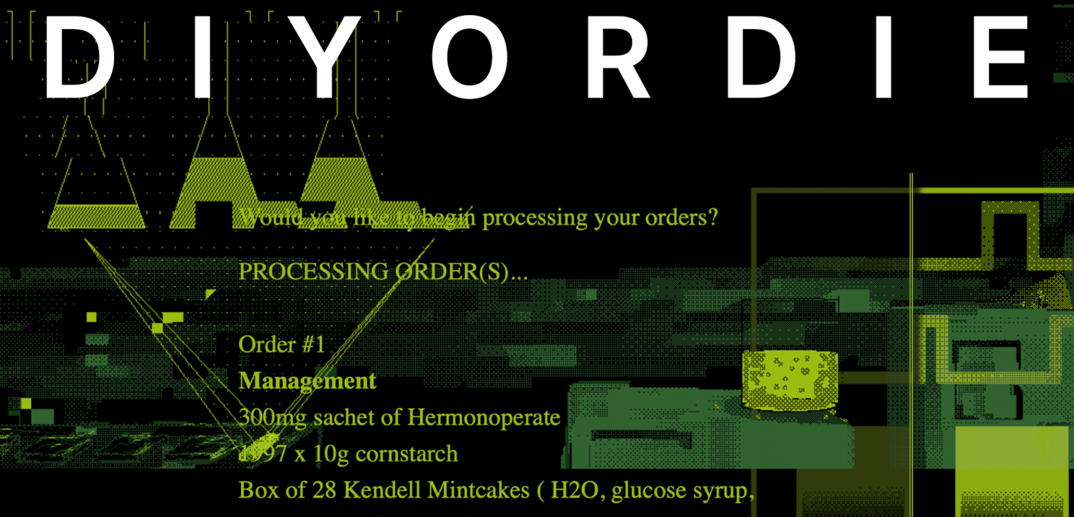 Text: DIYORDIE over a collaged background