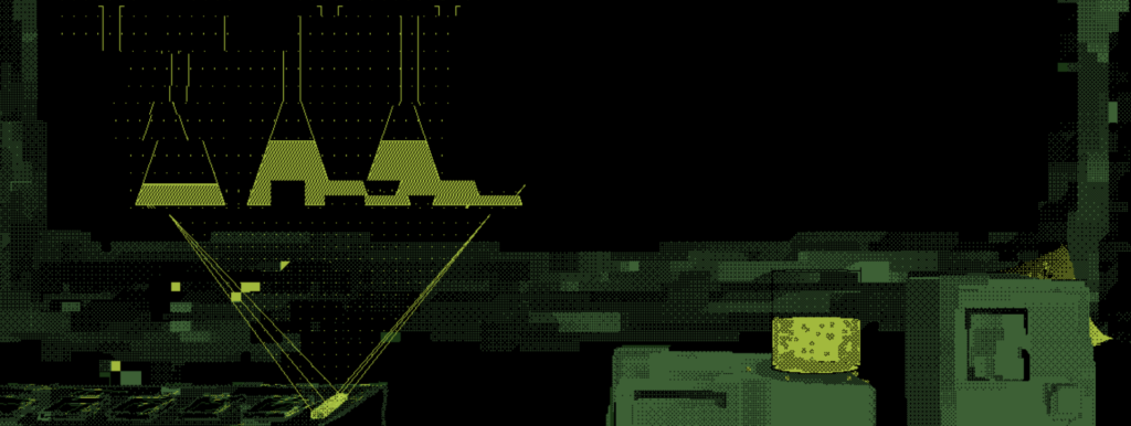 a dithered collage of drawn aspects office equipment and beakers in a lab