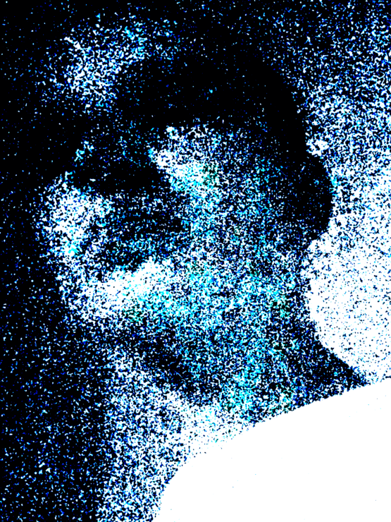 pixelated view of a person's head from a low angle