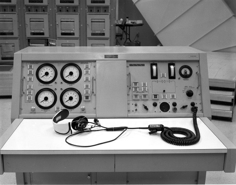 a 1960s terminal for audio recording and transmission in a retrofuturist style