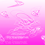 collage in pink with a skull and cross bones and error symbols and text requiem for the internet